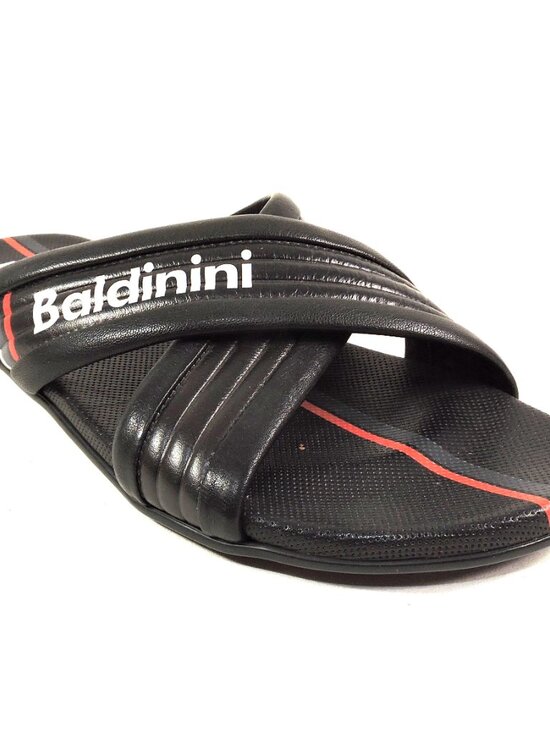 BALDININI ?? MEN\'S BLACK  SOFT LEATHER COMFORT FLAT SUMMER SANDALS